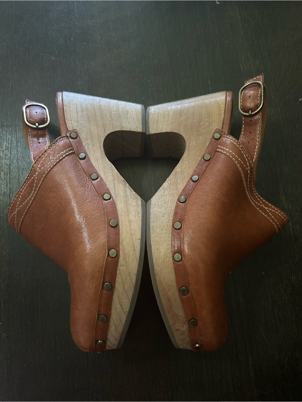Sezane Taylor Leather Clogs Heels with Slingback Strap - Picture 6 of 6
